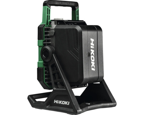 HiKoki logo op een draagbare bouwlamp