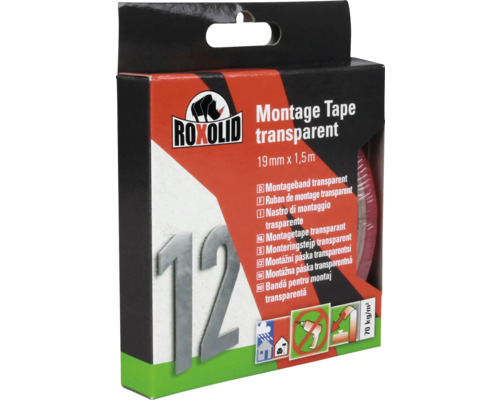 Roxolid Montagetape transparant, 19 mm x 1,5 m