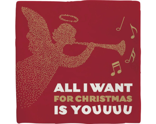 PLENTY GIFTS Decoratieve tegel keramiek Kerst All I Want For Christmas engel Decoratief kussen met kerstmotief: engel, muzieknoten en de tekst 'All I Want For Christmas Is You'