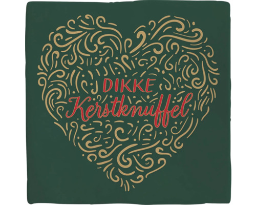 Kussen met hartdesign en de tekst 'Dikke Kerstknuffel'