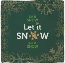 Decoratief groen stoffen servet met gouden sneeuwvlokken en de tekst Laat het sneeuwen