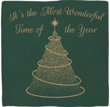 Decoratief kussen met kerstboommotief en de tekst 'It's the Most Wonderful Time of the Year'