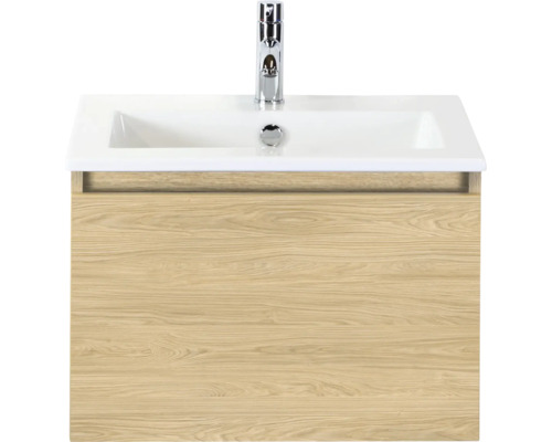 SANOX Badkamermeubelset Frozen casella oak 60 cm met één lade incl. keramische wastafel met één kraangat Wastafelmeubel met onderkast en kraan