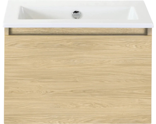 SANOX Badkamermeubelset Frozen casella oak 60 cm met één lade incl. keramische wastafel zonder kraangat Wastafelonderkast met keramische wastafel
