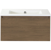 Wastafelonderkast met houtlook en keramische wastafel