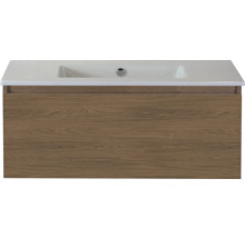 Wastafelonderkast met houtlook en witte wastafel