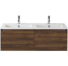 Wastafelonderkast met twee wastafels en twee kranen