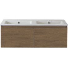 Wastafelonderkast met twee wastafels en houten front