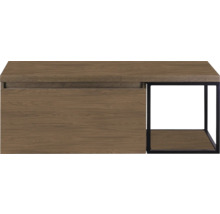 Houten console met lade en open metalen frame