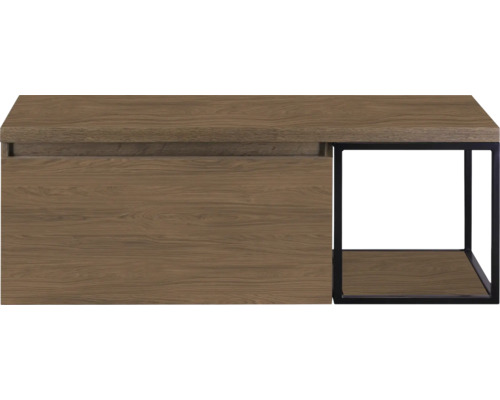 Houten console met lade en open metalen frame