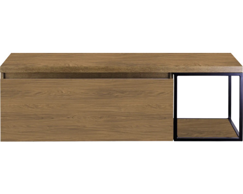 SANOX Badkamermeubelset voor waskom Frozen honey 140 cm (100/40) met één lade incl. bovenblad honey Wastafelonderkast met lade en opbergplank