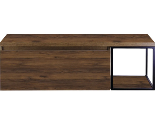 SANOX Badkamermeubelset voor waskom Frozen walnoot 140 cm (100/40) met één lade incl. bovenblad walnoot Hangende wastafelonderkast met lade en metalen frame