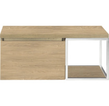 Houten kast met wit metalen frame