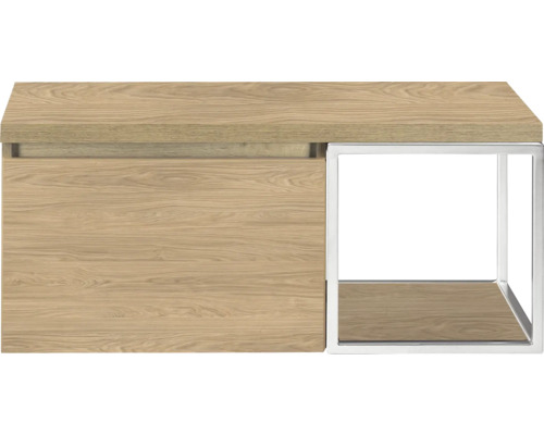 Houten kast met wit metalen frame