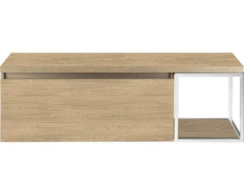 SANOX Badkamermeubelset voor waskom Frozen casella oak 140 cm (100/40) met één lade incl. bovenblad casella oak Houtkleurige wastafelonderkast met een open schap
