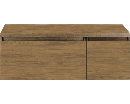 SANOX Badkamermeubelset voor waskom Frozen honey 120 cm (80/40) met twee lades incl. bovenblad honey Houten kast met twee deuren