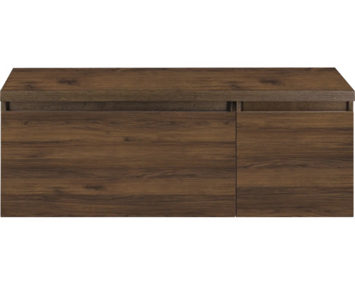 SANOX Badkamermeubelset voor waskom Frozen walnoot 120 cm (80/40) met twee lades incl. bovenblad walnoot Houtkleurige wastafelonderkast met twee deuren