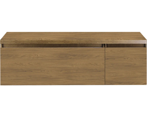 SANOX Badkamermeubelset voor waskom Frozen honey 140 cm (100/40) met twee lades incl. bovenblad honey Hangende wastafelonderkast van hout