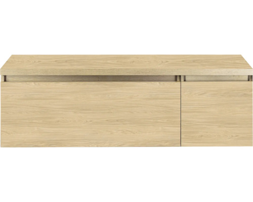 Houtkleurige wastafelonderkast met een lade en een deur