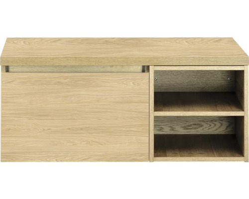 Houten kast met schuifdeur en open planken