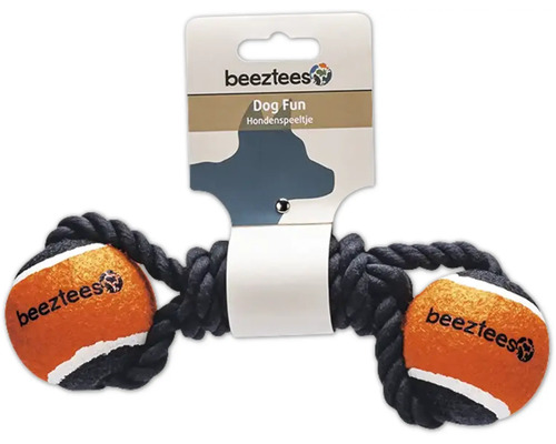 Hondenspeelgoed met twee tennisballen en een touw