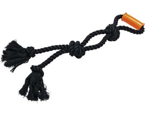 Zwart katoenen touw hondenspeelgoed met handvat