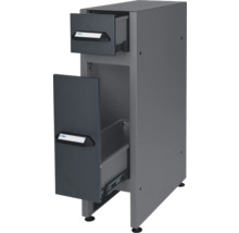 Grijze ladenkast met twee open laden voor opslag