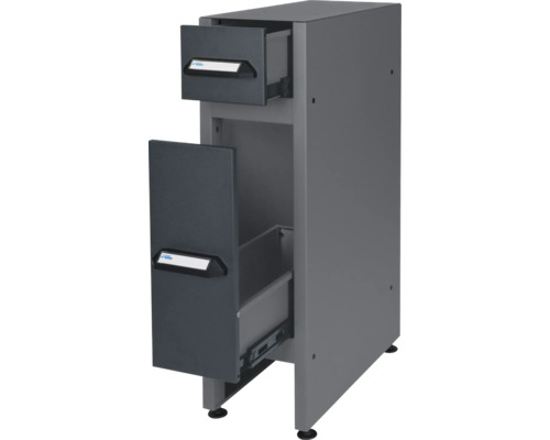 Grijze ladenkast met twee open laden voor opslag