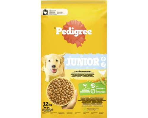 Verpakking Pedigree Junior droog hondenvoer met gevogelte en groenten, 12 kilogram