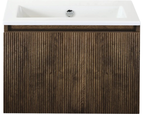 SANOX Badkamermeubelset Frozen 3D dark oak 60 cm met één lade incl. keramische wastafel zonder kraangat Wastafelonderkast met wastafel