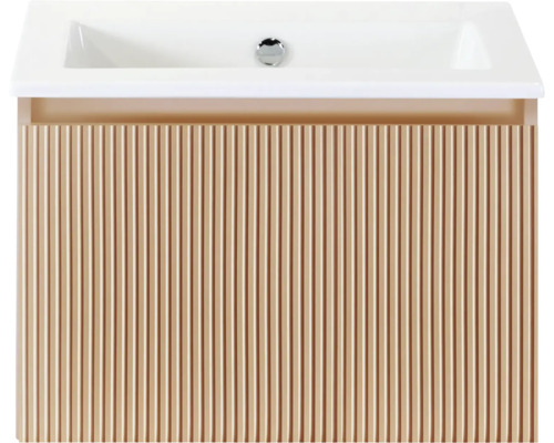 SANOX Badkamermeubelset Frozen 3D peach 60 cm met één lade incl. keramische wastafel zonder kraangat Wastafelmeubel met wastafel en geribbelde voorkant