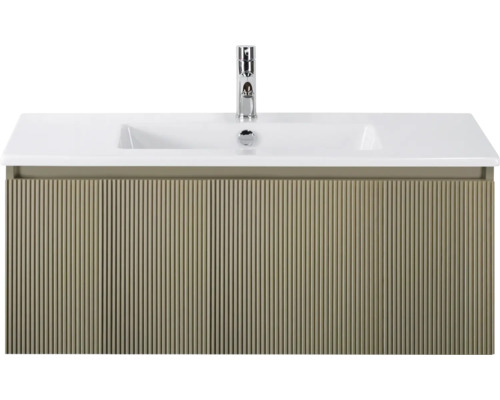 SANOX Badkamermeubelset Frozen 3D olive 100 cm met één lade incl. keramische wastafel met één kraangat Wastafelonderkast met wastafel en kraan