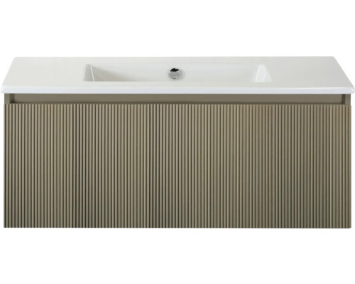 SANOX Badkamermeubelset Frozen 3D olive 100 cm met één lade incl. keramische wastafel zonder kraangat Wastafelonderkast met wastafel