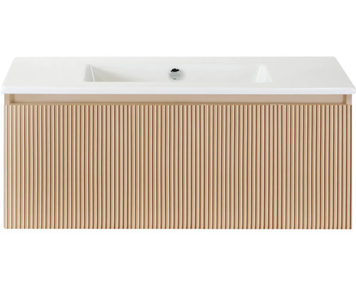 SANOX Badkamermeubelset Frozen 3D peach 100 cm met één lade incl. keramische wastafel zonder kraangat Wastafelonderkast met wastafel