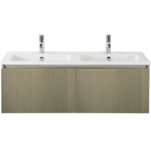 Wastafelonderkast met twee wastafels en twee kranen