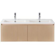 Wastafelonderkast met twee wastafels en twee kranen