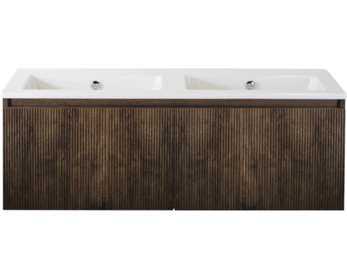 SANOX Badkamermeubelset Frozen 3D dark oak 120 cm met twee lades incl. dubbele keramische wastafel zonder kraangat Wastafelonderkast met twee wastafels