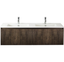 Wastafelonderkast met twee wastafels en houten voorkant