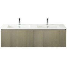 Wastafelonderkast met twee wastafels en kranen