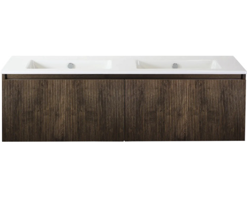 Wastafelonderkast met twee wastafels en houten front
