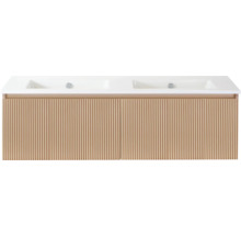 Dubbele wastafel met houten structuur