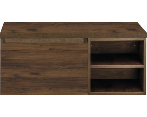 Houten schoenenkast met schuifdeur en open planken