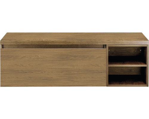 SANOX Badkamermeubelset voor waskom Frozen honey 140 cm (100/40) met één lade incl. bovenblad honey Houten meubel met schuifdeur en planken