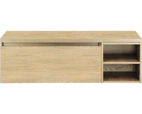 SANOX Badkamermeubelset voor waskom Frozen casella oak 140 cm (100/40) met één lade incl. bovenblad casella oak Houten kast met schuifdeur en open planken