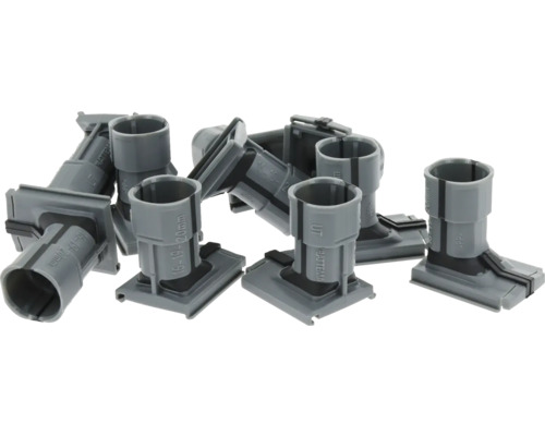Meerdere grijze Hatema kunststof buisclips voor buisdiameters van 16 tot 20 millimeter