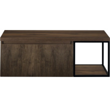 Houtkleurige hangwastafelonderkast met geribbelde voorkant en open vak