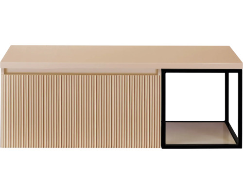 SANOX Badkamermeubelset voor waskom Frozen 3D peach 120 cm (80/40) met één lade incl. bovenblad peach Moderne bijzettafel met geribbelde voorkant en open vak