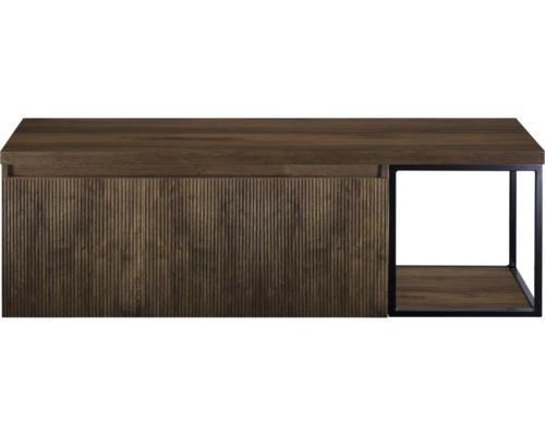 Bruine kast met geribbeld oppervlak en open schap