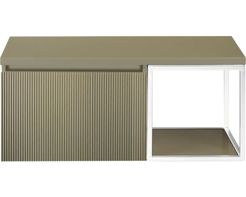 SANOX Badkamermeubelset voor waskom Frozen 3D olive 100 cm (60/40) met één lade incl. bovenblad olive Wastafelonderkast met geribbelde voorkant en open vak