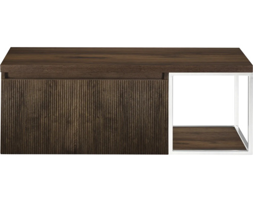 SANOX Badkamermeubelset voor waskom Frozen 3D dark oak 120 cm (80/40) met één lade incl. bovenblad dark oak Wastafelonderkast met geribbelde voorkant en opbergplank